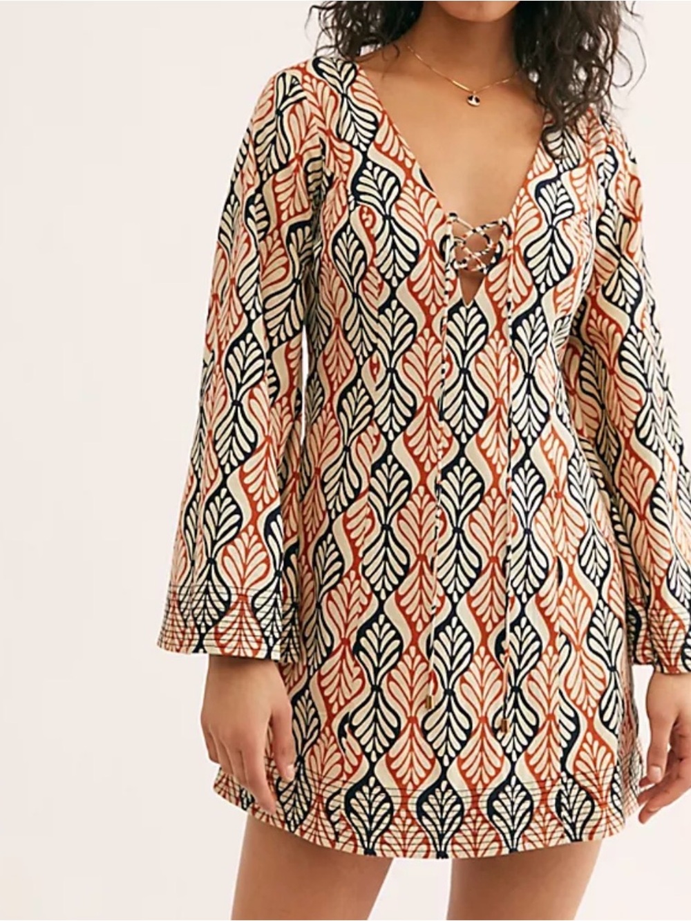 Free People Cream, Black & Rust Patterned Mini Dress